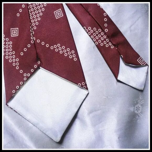 Vintage Brown Silk Wide Tie, Atomic Print Necktie - Picture 3 of 15